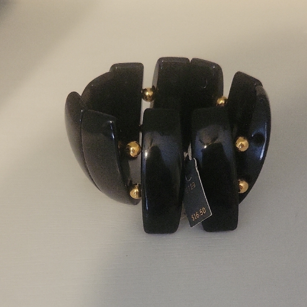 Trifari Black and Gold beaded Statement stretch Bracelet